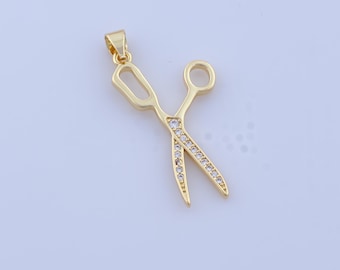 Micropave CZ Scissors Pendant, 18K Gold Filled Scissors Charms,Scissors Charms, DIY Jewelry Making Findings, 36.7x15x2.2mm