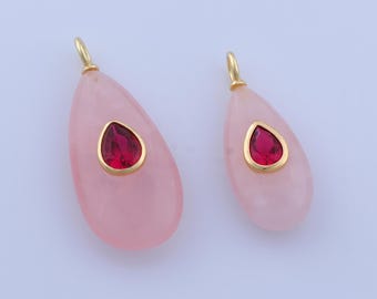 Gold Natural Stone Pendant, 18K Gold Filled Energy Stone Charms,Water Drop Stone Charms, DIY Jewelry Making Findings