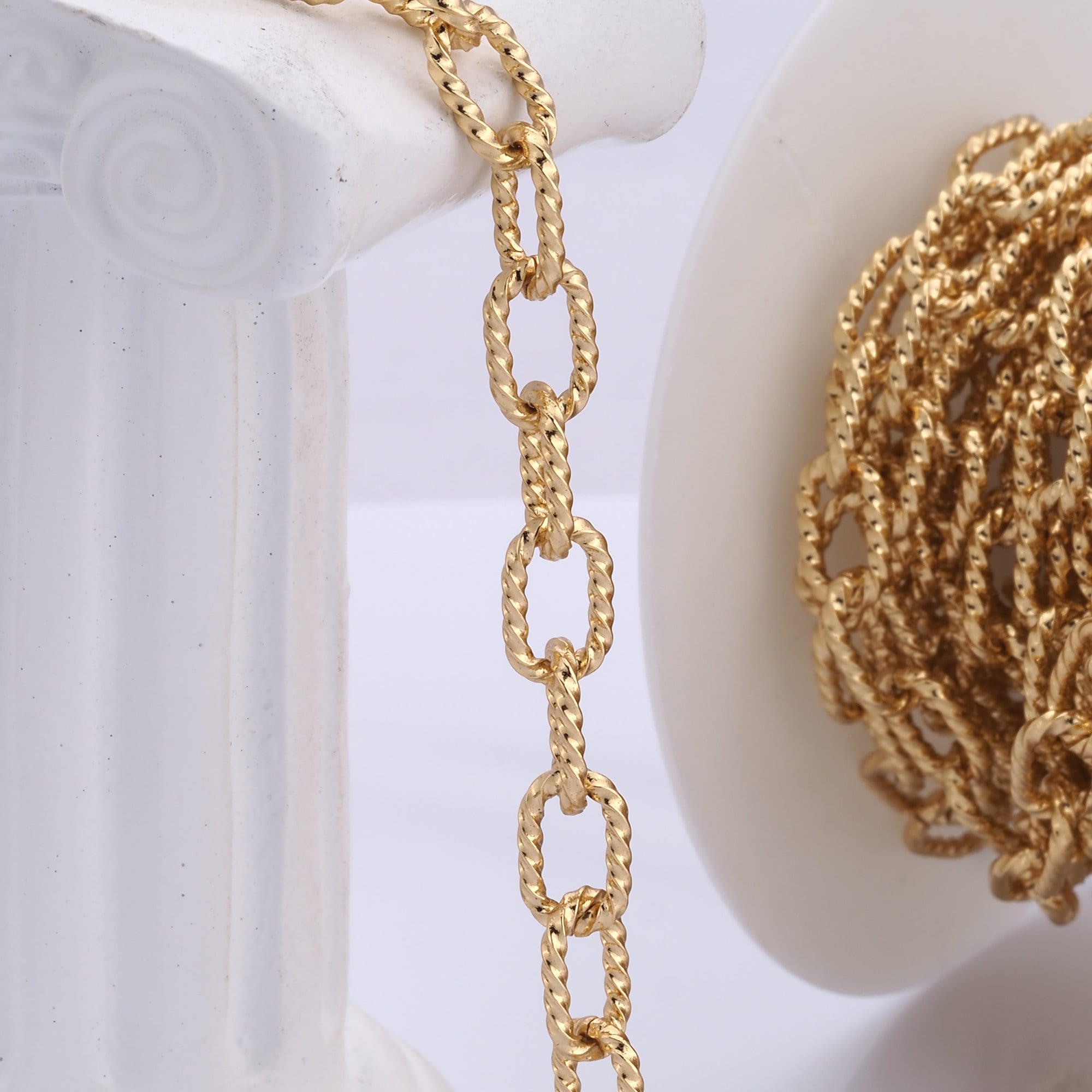 Three Loop Chain Golden Paper Clip Chains, 18K Gold Filled Oval Twisted Chains,three ...