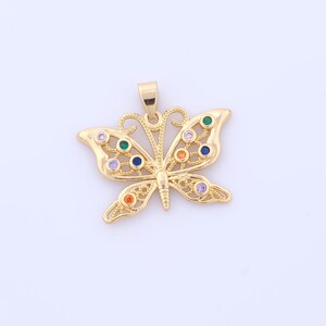 Gold Butterfly Pendant, 18K Gold Filled Insect Charms, Micropavé CZ Flying Charms, DIY Jewelry Making Findings，31.2x26.6x2.3mm