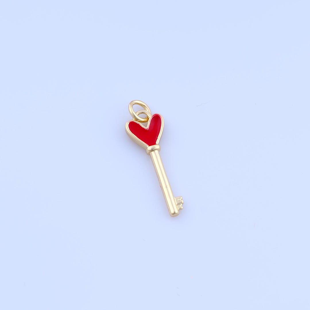 Key Rings Gold Heart Gold Heart Pendant, 18K Gold Filled Key Charms,enamel Love Charms, DIY ...