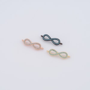 Conector de 8 letras de circonita micropavé, conector de figura relleno de oro de 18 quilates, accesorios para hacer joyas, 27 x 7,5 x 2,5 mm