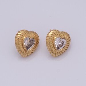 Zirconia Heart Stud Earrings, 18K Gold Filled Textured Earrings, Fashion Earrings, Gift for Her，14.5x14.5x3.7mm