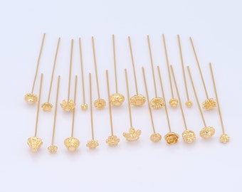 10 Pcs 18K Gold Filled Flower Head Pins,Gold Ball Head Pins,Head Pins for DIY Jewelry Making Findings Supply