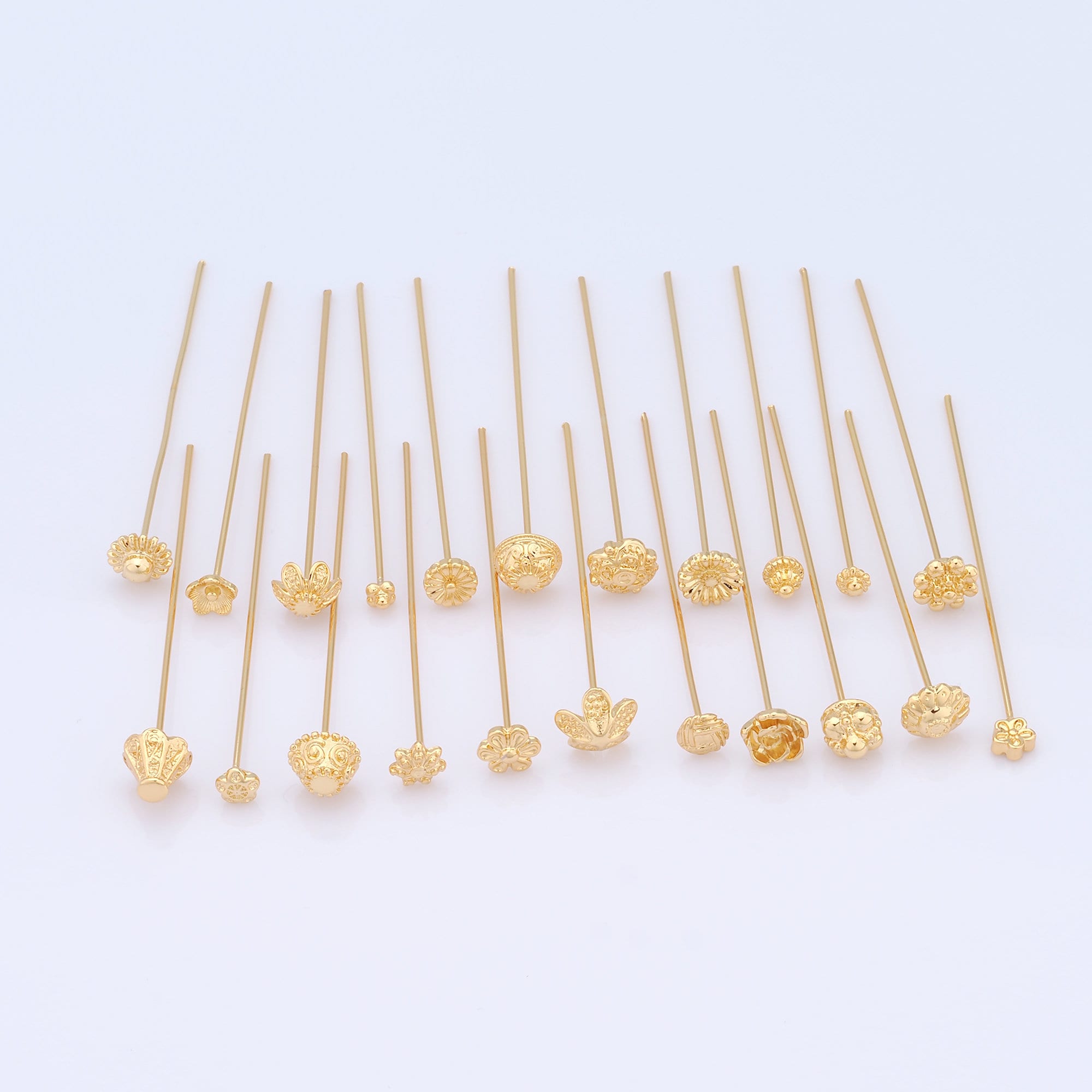 10 Pcs 18K Gold Filled Flower Head Pins,Gold Ball Head Pins,Head Pins for DIY Jewelry Making Findings Supply
