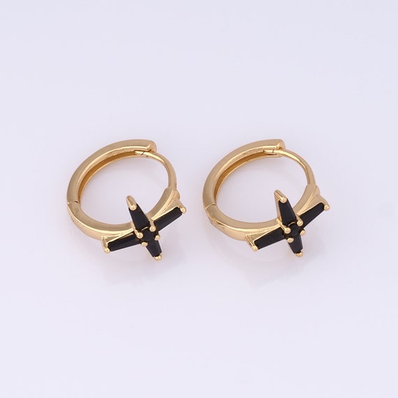 Zirconia Cross Earrings, 18K Gold Filled Trendy Gold Hoop Earrings