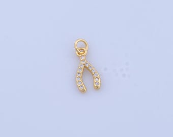 5 pcs Micropave CZ Wishbone Pendant, 18K Gold Filled Wishbone Charms,Wishbone Charms, DIY Jewelry Making Findings, 18.5x8x2.4mm