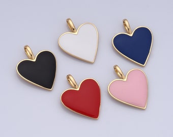 Enamel Heart Pendant, 18K Gold Filled Love Charms, DIY Jewelry Making Findings，24x19x1.5mm