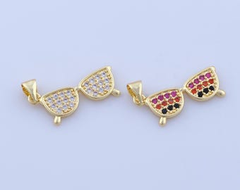 Micropave CZ Sunglasses Pendant, 18K Gold Filled Sunglasses Charms,Sunglasses Charms, DIY Jewelry Making Findings, 14.8x22.8x2mm