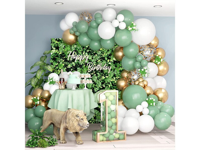Sage Green Balloon Garland Arch Kit 157pcs With White Gold Etsy