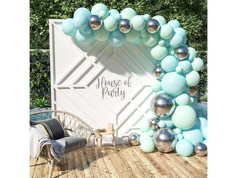 Mint Green Balloons Garland Kit 102 Pcs Metallic Silver Etsy