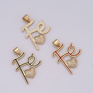 Colgante Fe de oro de circonio micropavé esmaltado, dijes de letras rellenos de oro de 18K, hallazgos para hacer joyas DIY, 29,5x20x2mm