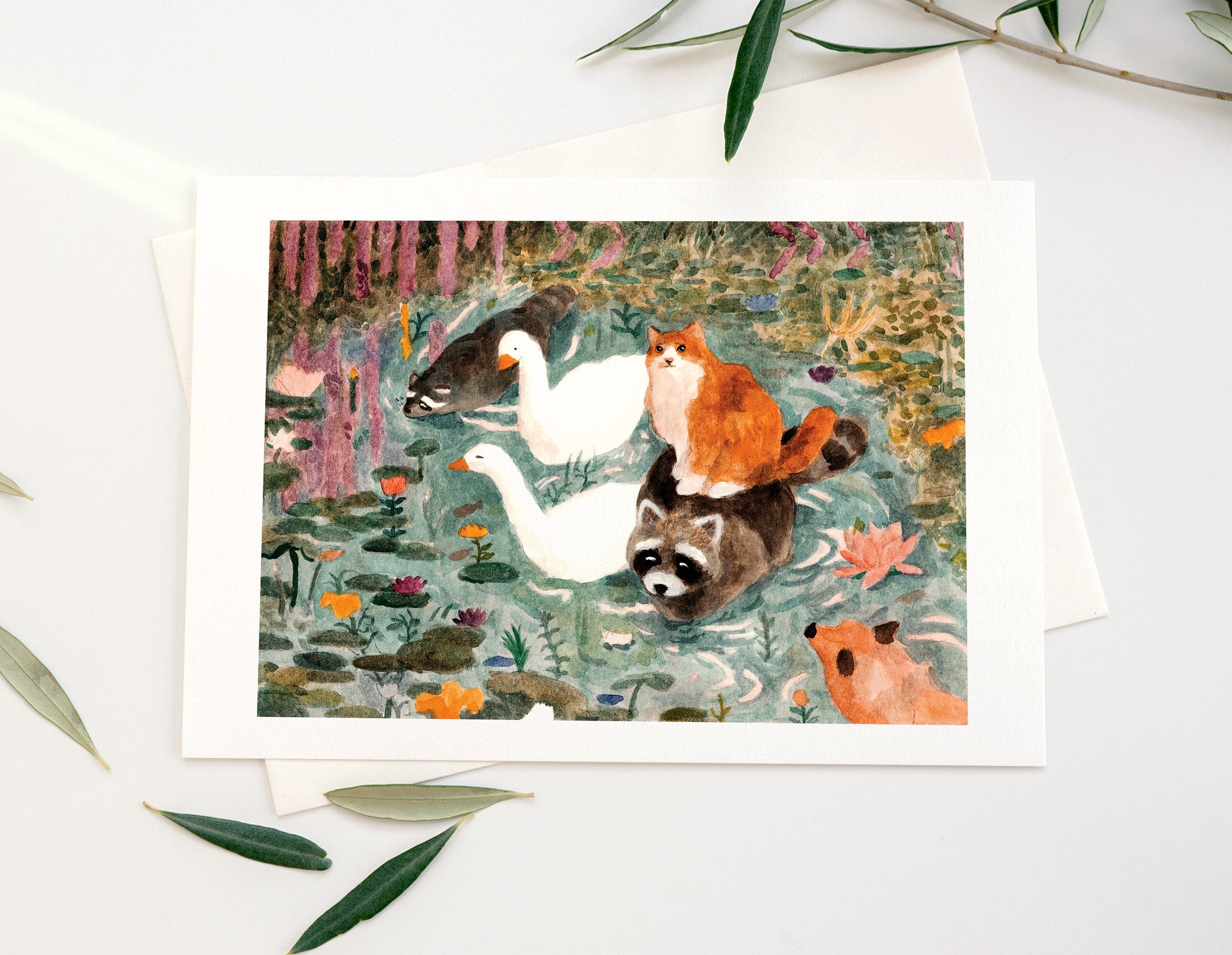 across the river with friends! | Postcard A6
