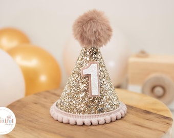 Neutral party hat, 1st birthday hat,  Cake smash prop, birthday party hat, boys party hat, first birthday gift, gold birthday hat