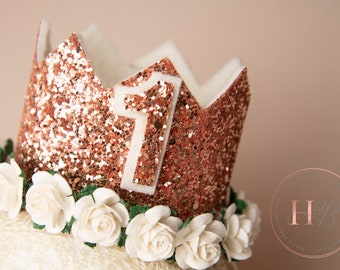 Rose gold birthday crown, 1st birthday crown, 2nd birthday crown, Cake smash crown, birthday crown, glitter birthday crown