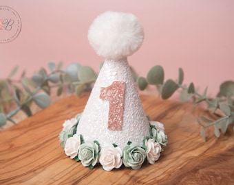 White birthday party hat, 1st birthday crown, 2nd birthday crown, Cake smash hat, birthday crown, party hat, first birthday girl,
