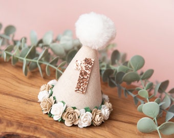 Neutral party hat, 1st birthday, 2nd birthday crown, Cake smash prop, birthday crown, party hat, first birthday girl,