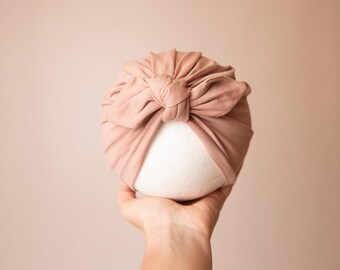Baby turban, baby hat, baby accessory, baby shower gift, dusky pink turban, bow turban