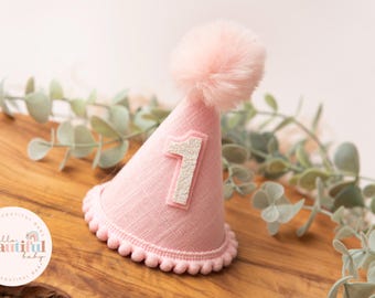Pink party hat, 1st birthday, 2nd birthday crown, Cake smash prop, birthday crown, party hat, first birthday girl