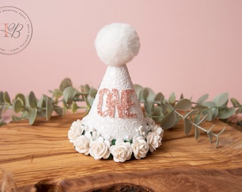 White birthday party hat, 1st birthday crown, 2nd birthday crown, Cake smash hat, birthday crown, party hat, first birthday girl,