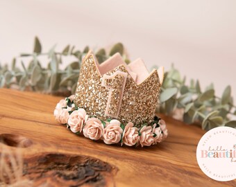 Couronne d'anniversaire en or, couronne pour le 1er anniversaire, couronne pour le 2e anniversaire, couronne pour gâteau, couronne d'anniversaire, couronne d'anniversaire à paillettes