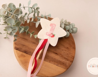 Birthday Wand, princess birthday wand, personalised wand, first birthday, cake smash prop, strawberry themed, berry 1st birthday