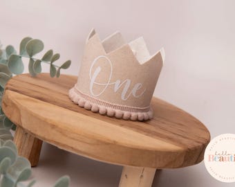 Neutral birthday crown, 1st birthday crown, 2nd birthday crown, Cake smash crown, party hat, first birthday girl, 1st birthday boy