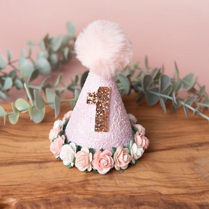 Pink birthday party hat, 1st birthday crown, 2nd birthday crown, Cake smash hat, birthday crown, party hat, first birthday girl,