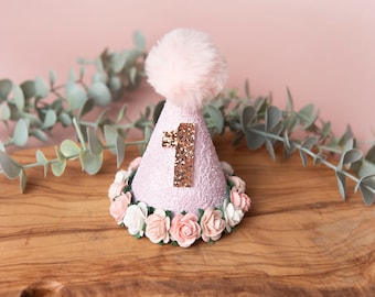 Sombrero rosa de fiesta de cumpleaños, corona de primer cumpleaños, corona de segundo cumpleaños, sombrero para aplastar pastel, corona de cumpleaños, sombrero de fiesta, niña de primer cumpleaños,