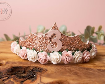 Diadème d'anniversaire pour fille, diadème de princesse, diadème d'anniversaire en or rose, couronne d'anniversaire de fille, accessoires d'anniversaire