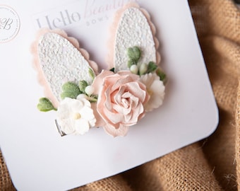 Spring bunny ears clips, Easter bunny clip, , flower clip