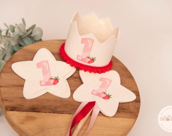 Bär 1-årskrona, Jordgubbstema 1-årskrona, Födelsedagsset, 1-årskrona Cake Smash-krona flickor bär första födelsedag