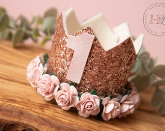 Rose gold birthday crown, 1st birthday crown, 2nd birthday crown, Cake smash crown, birthday crown, glitter birthday crown, party hat