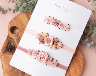 pannband till nyfödda, pannband till flickor, pannband till blomsterflickor, pannband till dop, pannband till bröllop, pannband till blomster, present till babyflicka