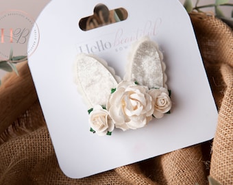 Spring bunny ears clips, Easter bunny clip, flower clip