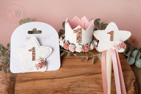 Personalised Party Set All Ages Floral Birthday Hat Wand Badge Customised Birthday Party Set Flower Birthday Crown 1st Birthday Crown Set