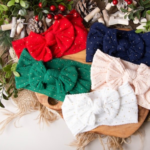 baby headbands, baby girl headband, baby head wraps, girl headbands, soft headbands, Christmas headbands, polkadot headbands