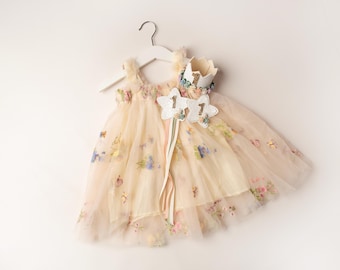 Tenue pour premier anniversaire de fille, tenue de gâteau, robe de premier anniversaire de fille, décoration de premier anniversaire, couronne de 1er anniversaire, tenue de 2e anniversaire