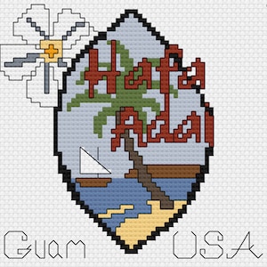 Guam Cross Stitch Pattern Set I Hafa Adai I Guam I Guam Cross Stitch Pattern I Tropics I Pam Tree