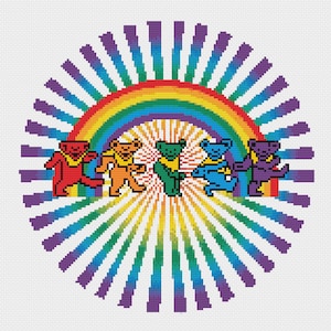 Greatful Dead Bears  Cross Stitch Chart I Rainbow I Deadhead I Colorful  Cross Stitch Chart I Rock Band I Bears