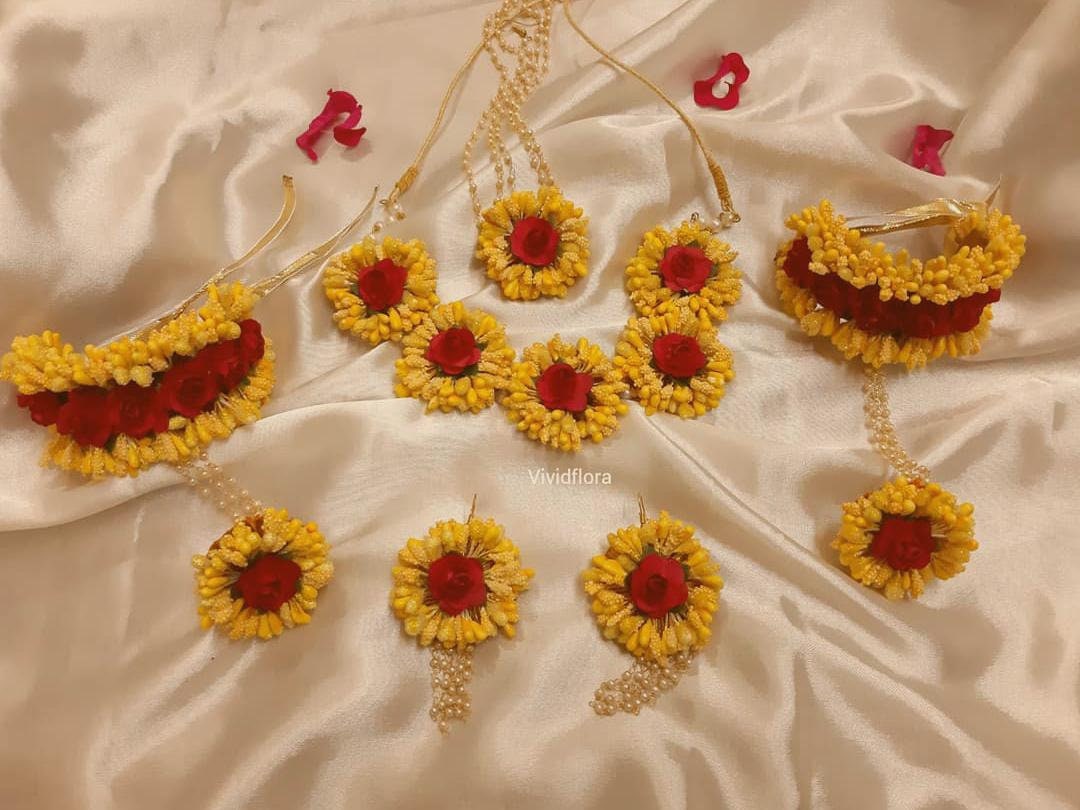 Red Yellow Color Floral Jewellry for Bridal Necklace earrings