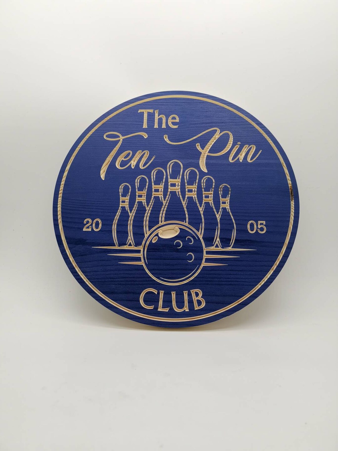 Ten Pin Bowling Club Wall Sign Custom Man Cave Games Room Personalised Logo Carved Wood Not