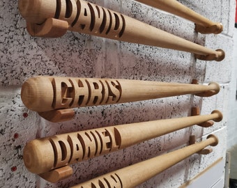 Custom Carved Baseball Bat.  Full size 32" handmade bat and wall display brackets