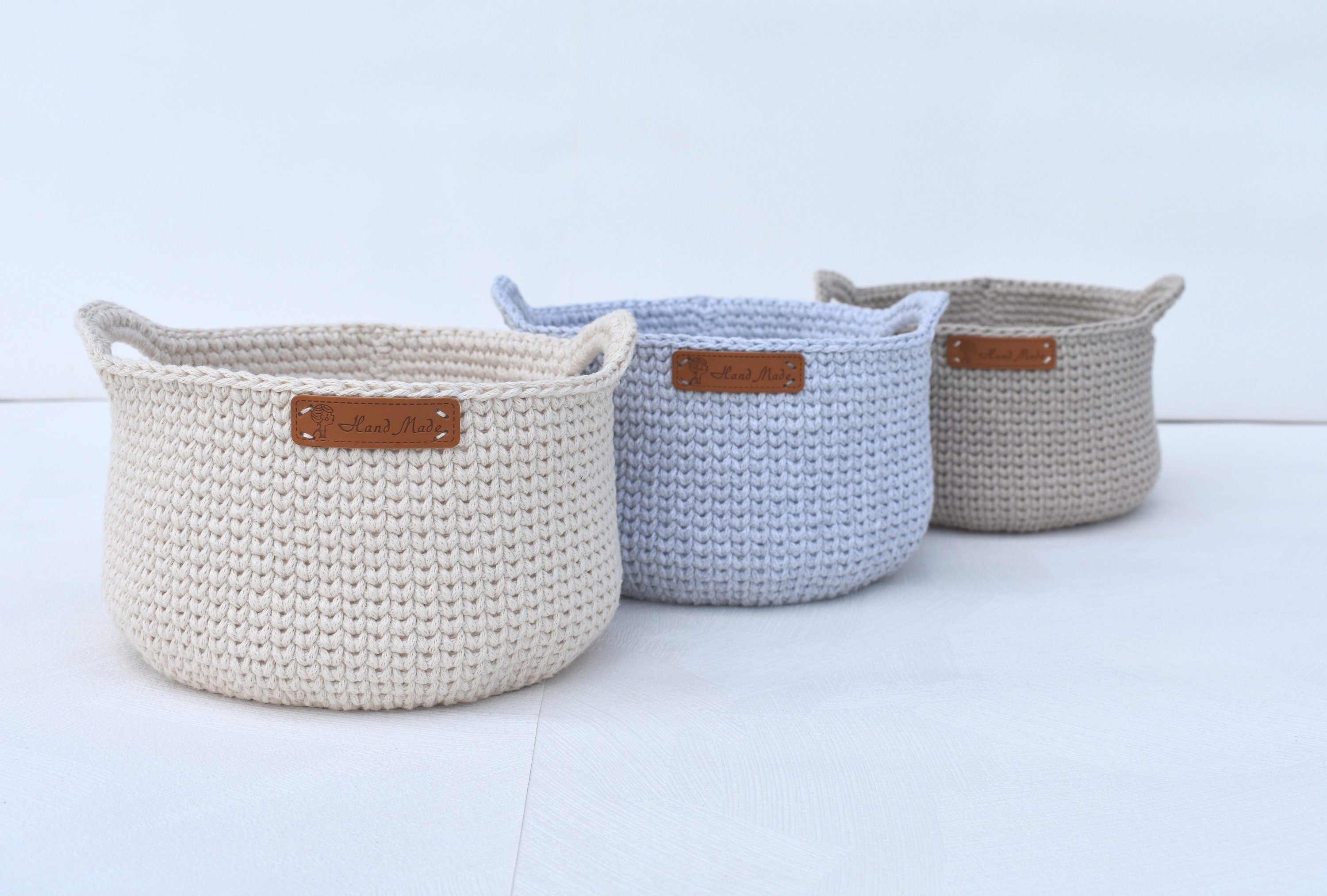 Pastel nursery STORAGE BASKET with handles SET Crochet cotton Etsy