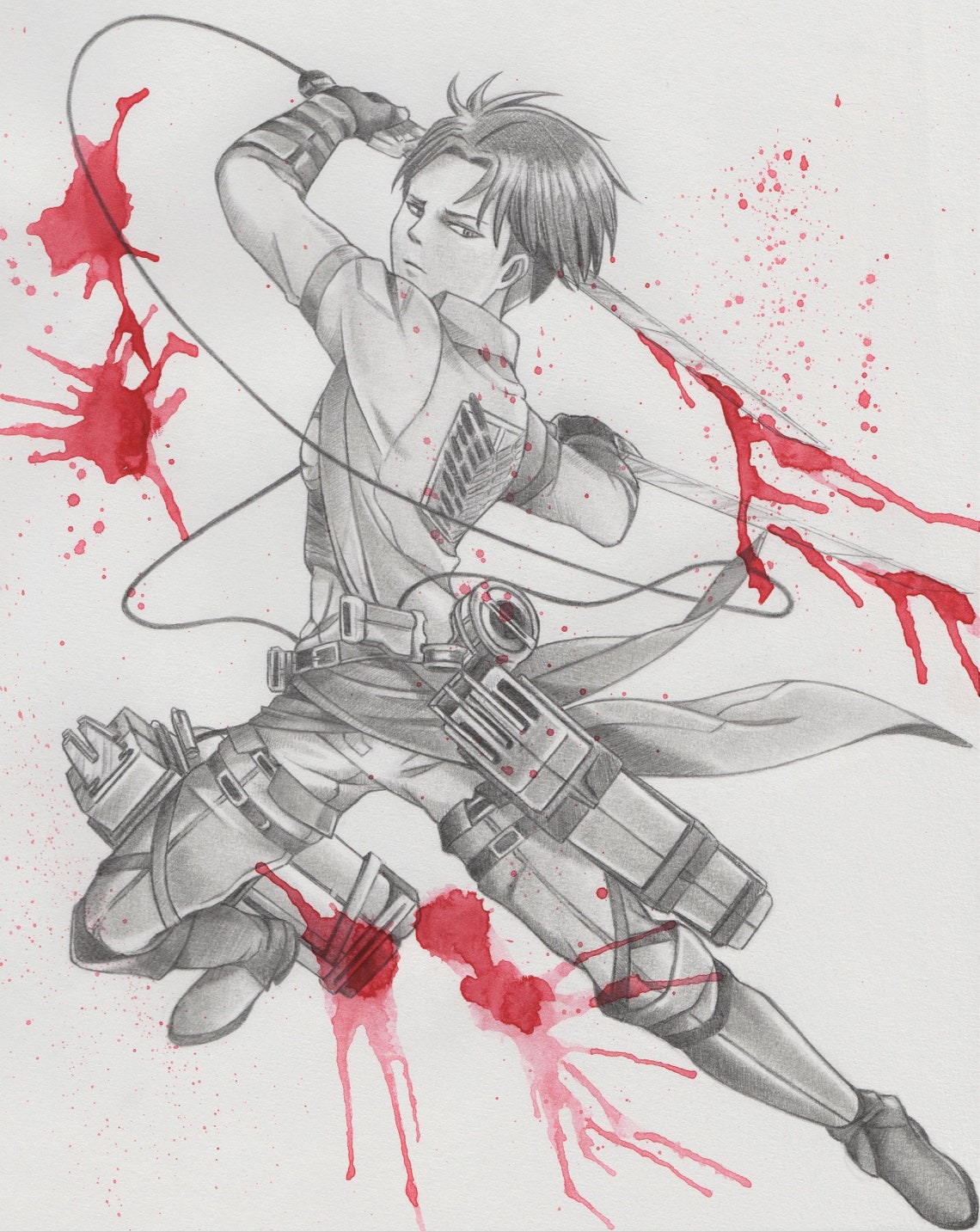 SMALL PRINT: Levi Ackerman Blood splatter Attack on Titan | Etsy