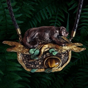 Panther unique polymer clay necklace, tigereye crystal, spirit animal, statement jewellery, handmade