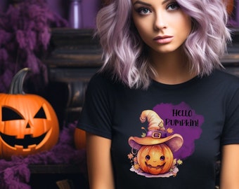 Hello Pumpkin Witch Jack-o'-Lantern Halloween Tee Shirt | Halloween Funny T-Shirts | Cute Pumpkin Shirts | Witch T-Shirt | Halloween Outfit