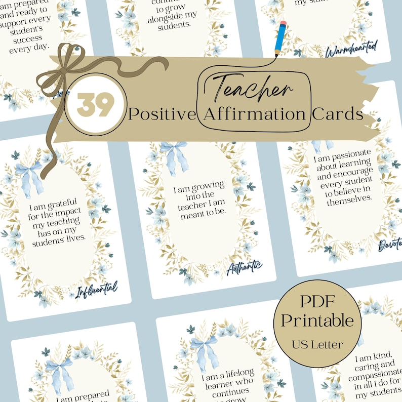 Teacher Affirmation Cards | Positive Mindset, Self-care (PDF Printable ...