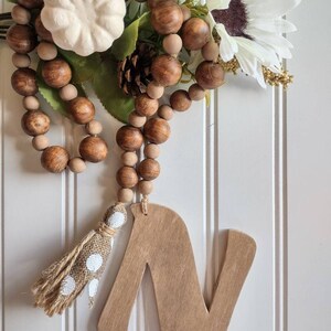 36&quot; Hand-Painted Wood Bead Garland, Monogram Letter N / Wood Beads / Farmhouse Tassel Garland / Country / Tiered Tray Decor / Tray Decor