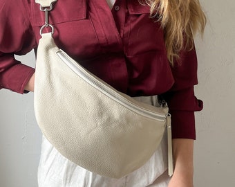 XL leather fanny pack in cream, large fanny pack, fanny pack & crossbody bag nappa leather with plenty of space, fanny pack, gift for her